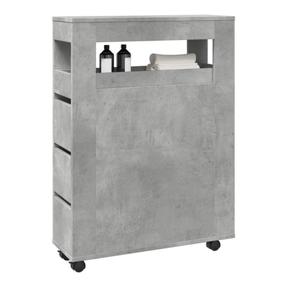 Narrow Bathroom Cabinet with Wheels Engineered Wood Concrete grey