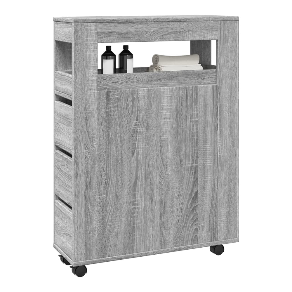Narrow Bathroom Cabinet with Wheels Engineered Wood Grey sonoma