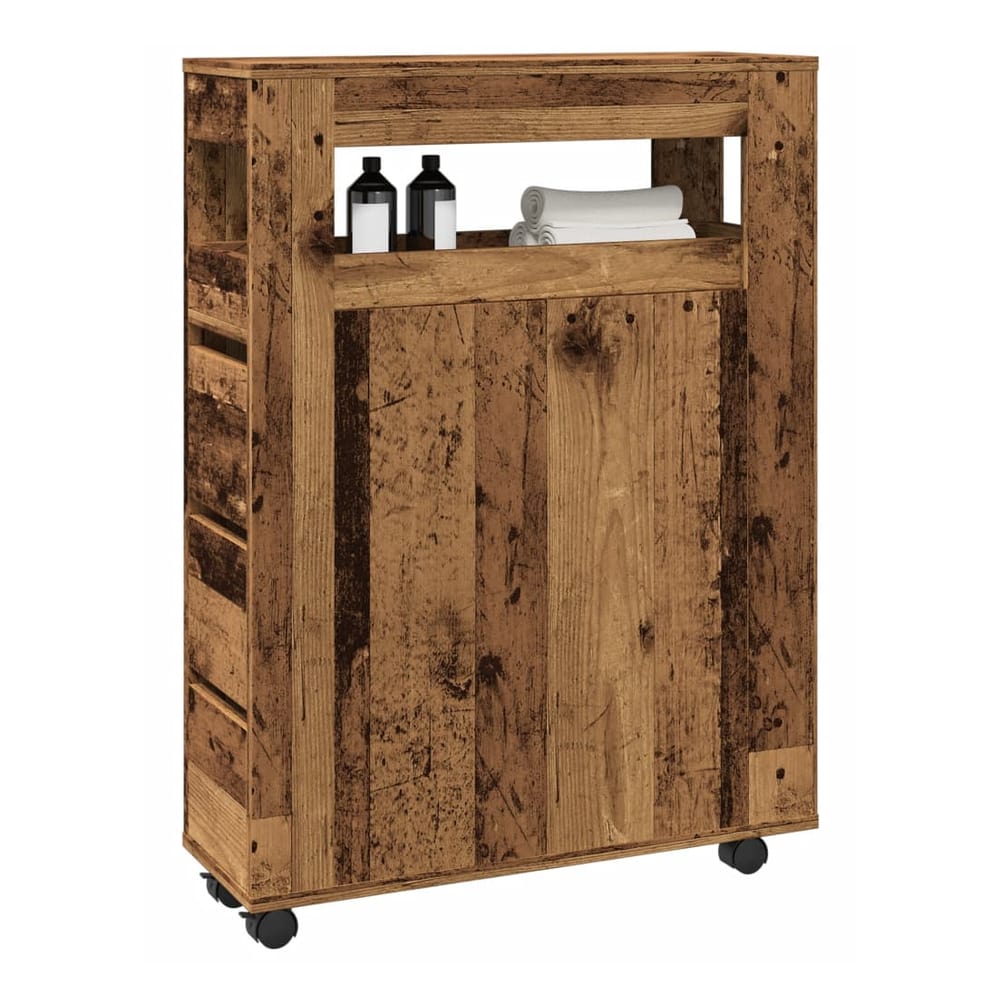 Narrow Bathroom Cabinet with Wheels Engineered Wood Old wood