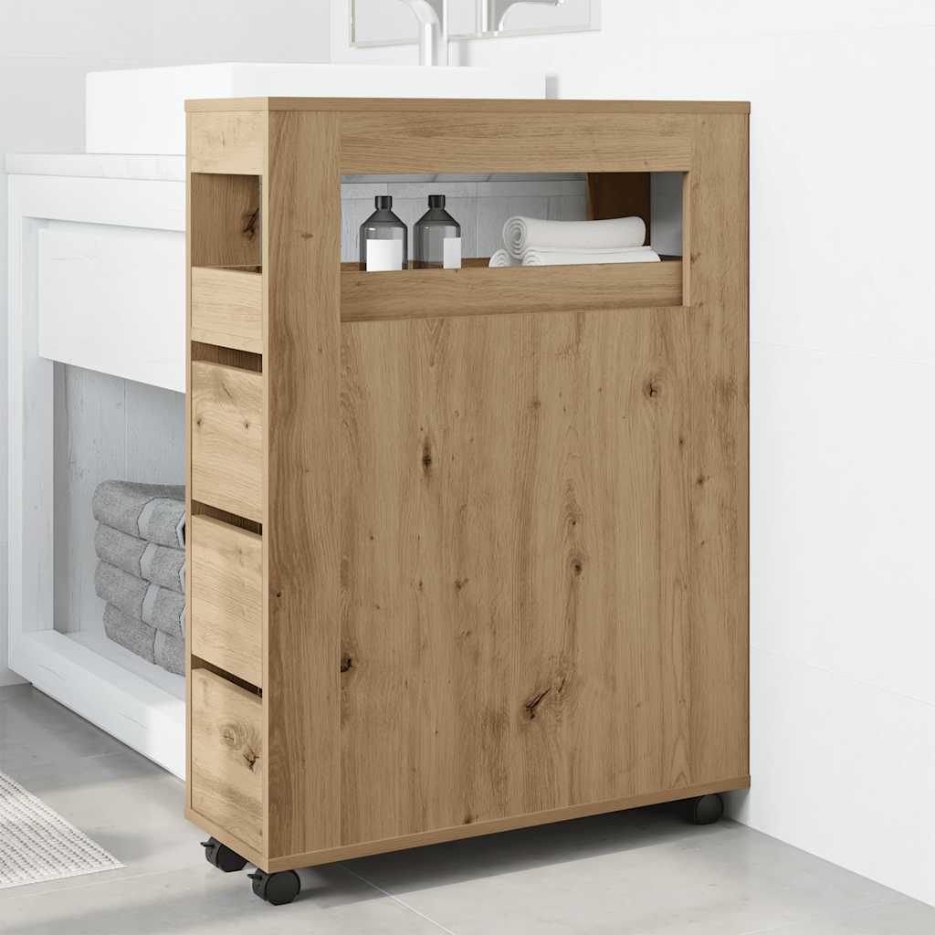 Narrow Bathroom Cabinet with Wheels Engineered Wood Artisan oak
