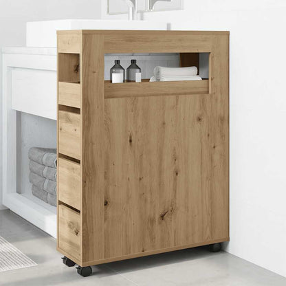 Narrow Bathroom Cabinet with Wheels Engineered Wood Artisan oak