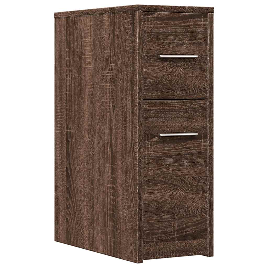 vidaXL Narrow Bathroom Cupboard with Wheels Brown Oak Engineered Wood 2