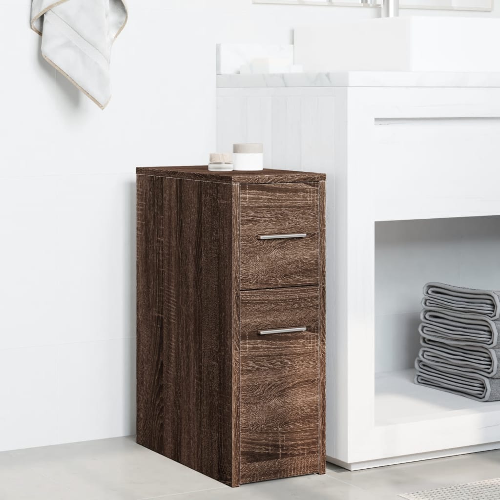 vidaXL Narrow Bathroom Cupboard with Wheels Brown Oak Engineered Wood 3