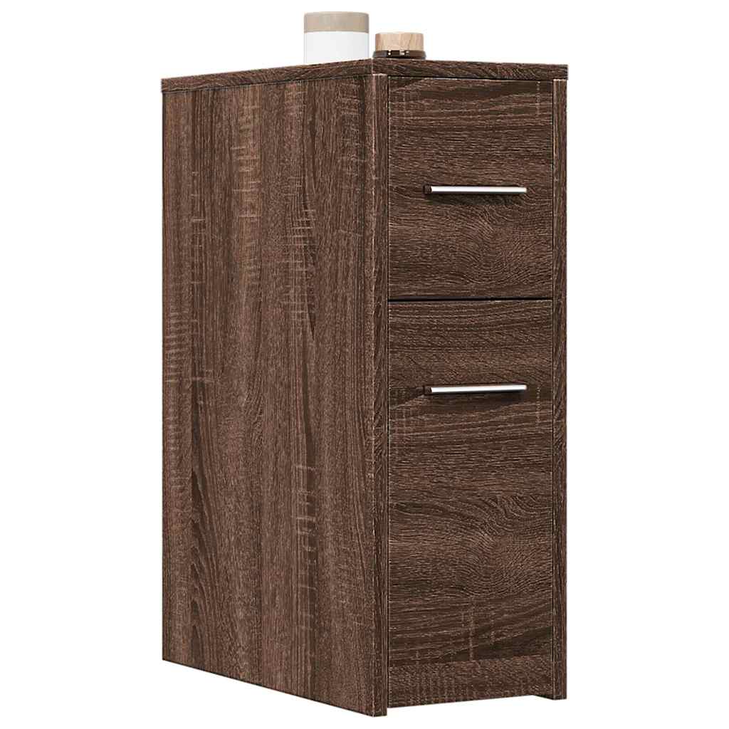 vidaXL Narrow Bathroom Cupboard with Wheels Brown Oak Engineered Wood 1
