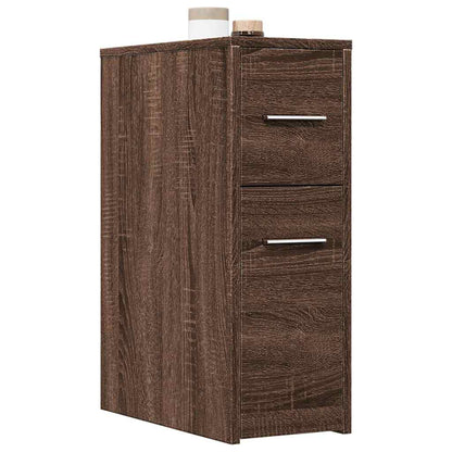 vidaXL Narrow Bathroom Cupboard with Wheels Brown Oak Engineered Wood 1