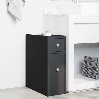 vidaXL Narrow Bathroom Cupboard with Wheels Black Engineered Wood 3