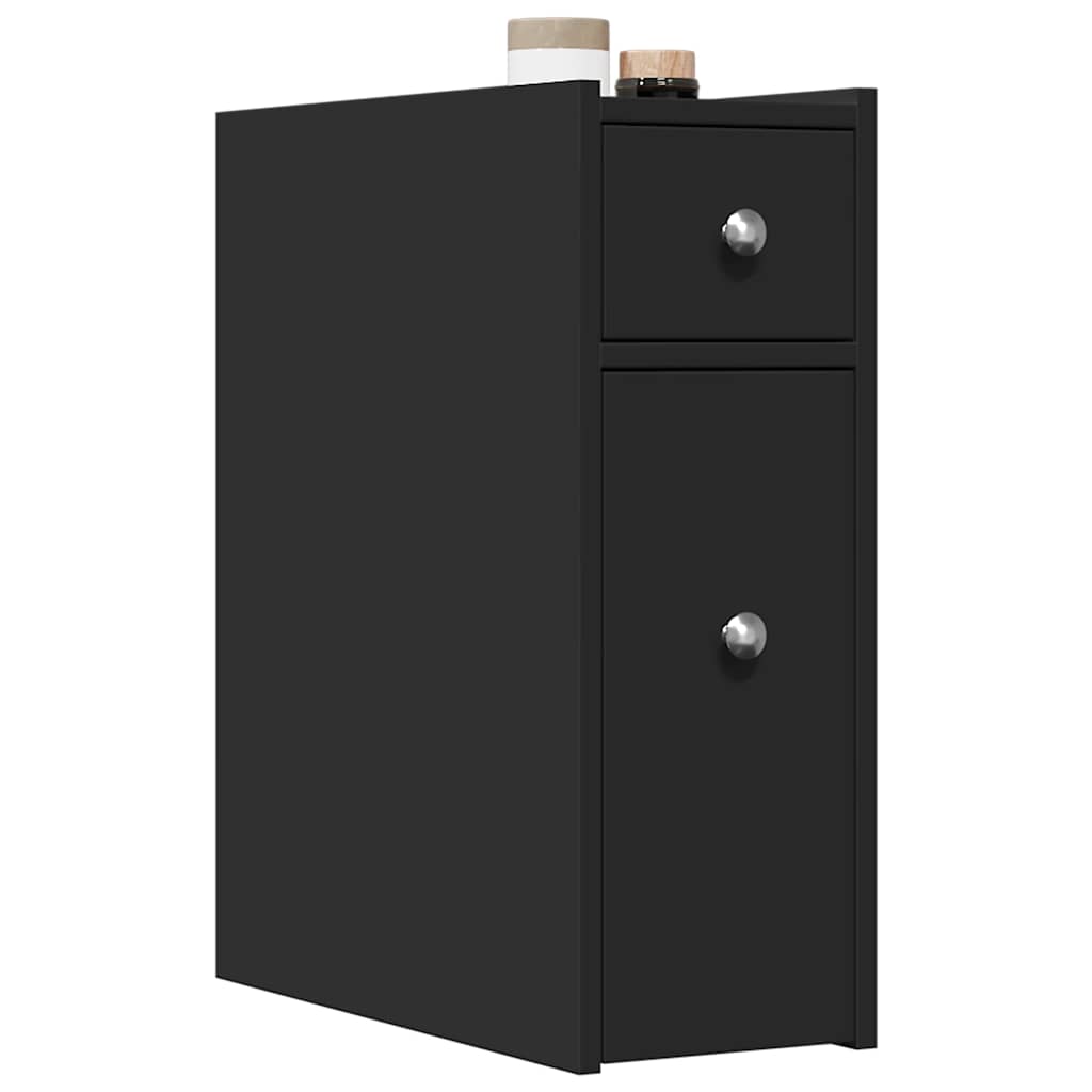 vidaXL Narrow Bathroom Cupboard with Wheels Black Engineered Wood 1