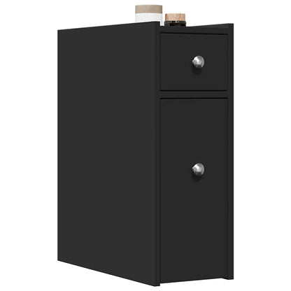 vidaXL Narrow Bathroom Cupboard with Wheels Black Engineered Wood 1