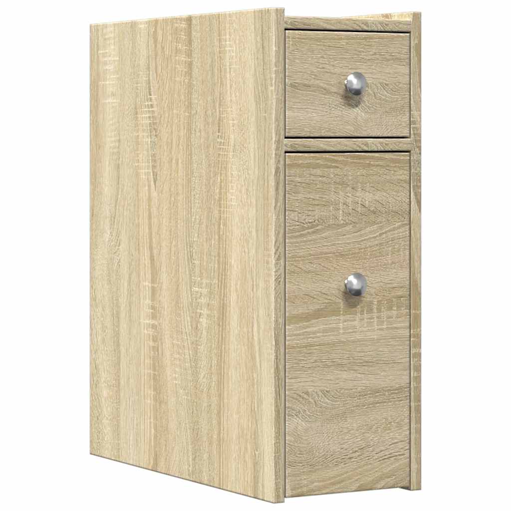 vidaXL Narrow Bathroom Cupboard with Wheels Sonoma Oak Engineered Wood 2