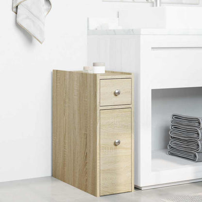 vidaXL Narrow Bathroom Cupboard with Wheels Sonoma Oak Engineered Wood 3