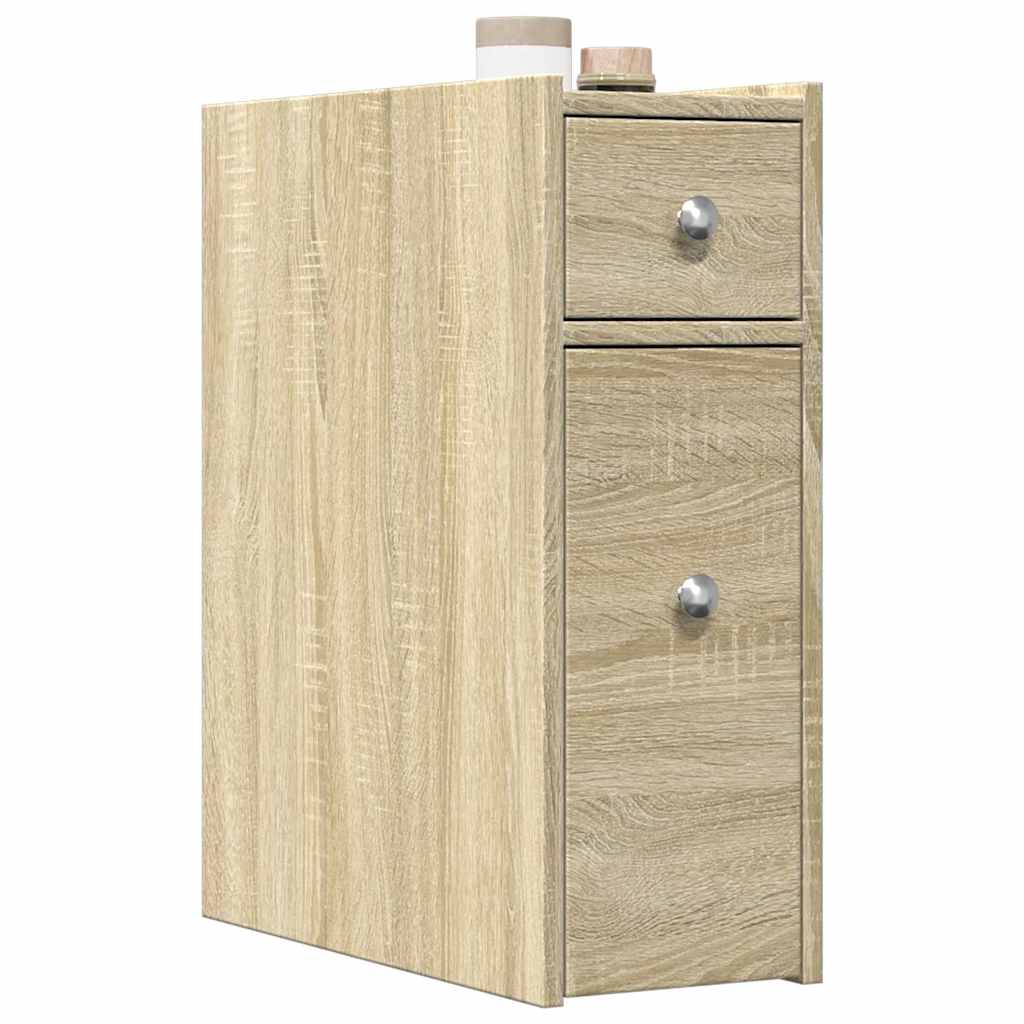 vidaXL Narrow Bathroom Cupboard with Wheels Sonoma Oak Engineered Wood 1