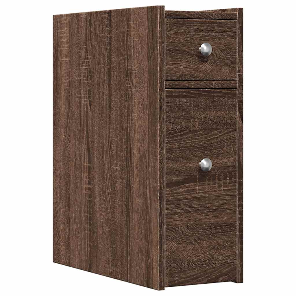 vidaXL Narrow Bathroom Cupboard with Wheels Brown Oak Engineered Wood 2