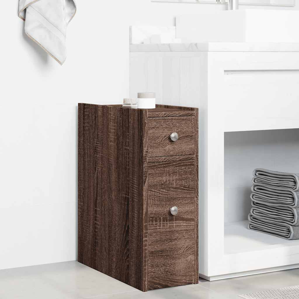 vidaXL Narrow Bathroom Cupboard with Wheels Brown Oak Engineered Wood 3