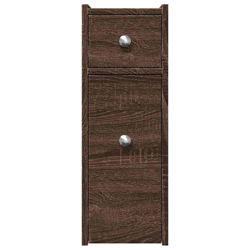vidaXL Narrow Bathroom Cupboard with Wheels Brown Oak Engineered Wood 4