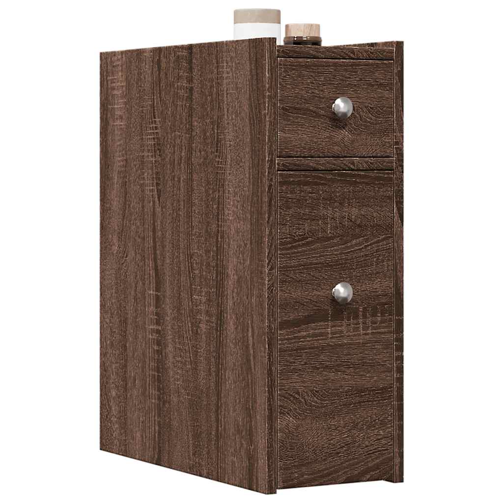 vidaXL Narrow Bathroom Cupboard with Wheels Brown Oak Engineered Wood 1
