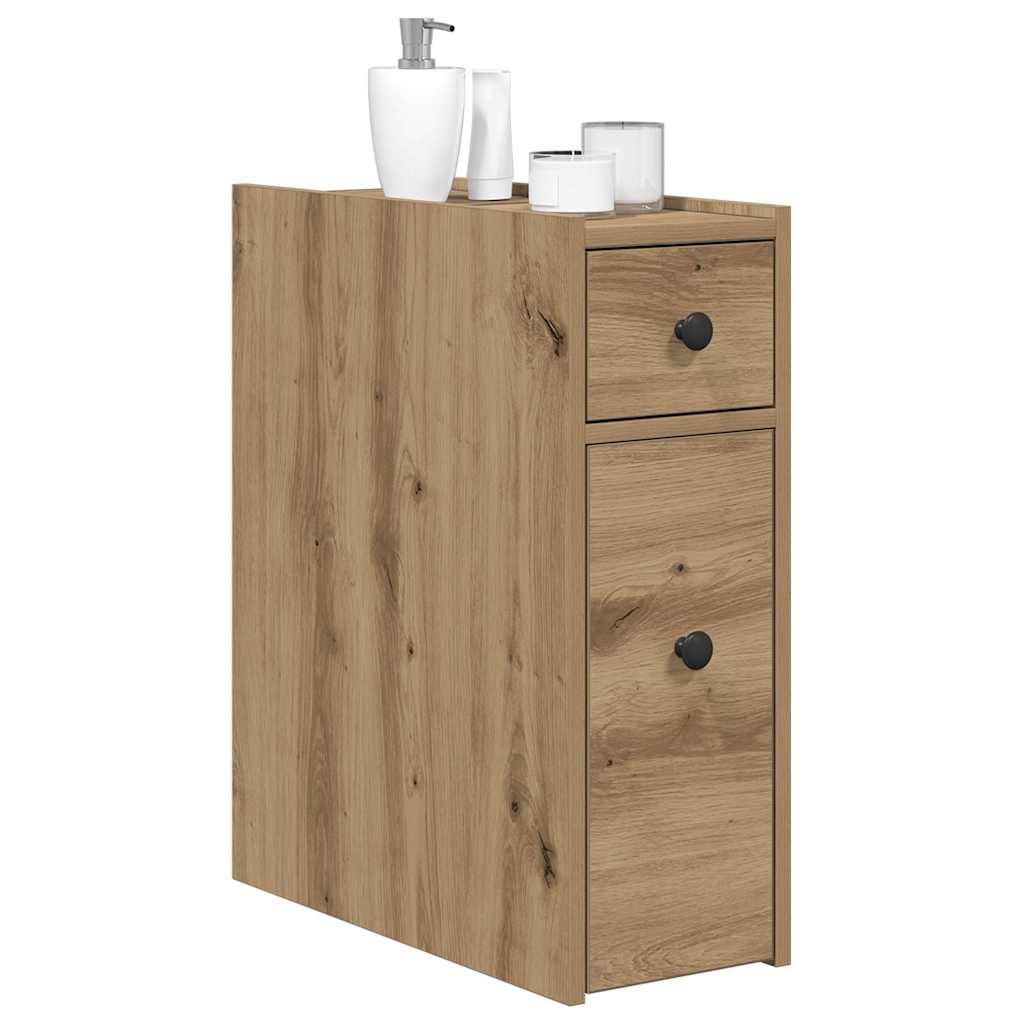 vidaXL Narrow Bathroom Cupboard with Wheels Artisian Oak Engineered Wood 3