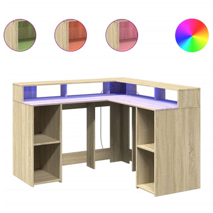 Desk with LED Lights Engineered Wood Sonoma oak