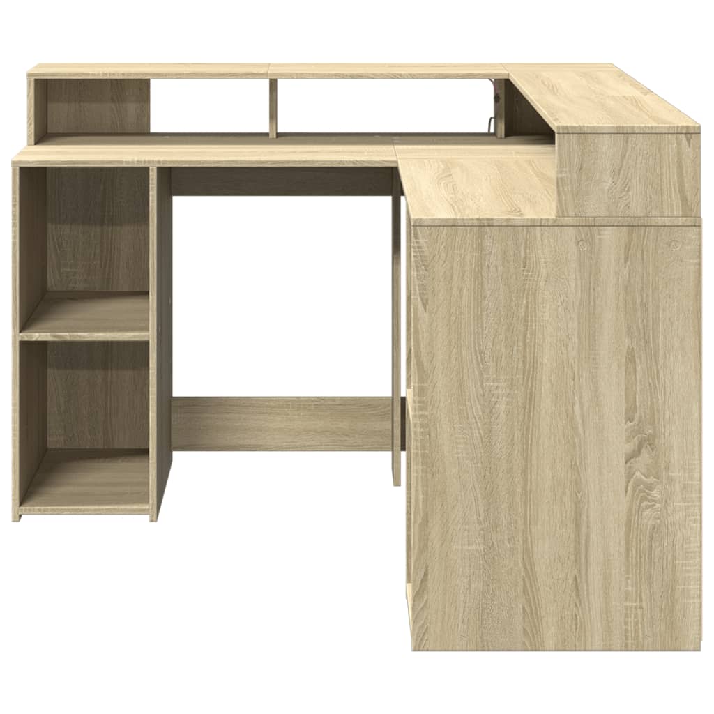 Desk with LED Lights Engineered Wood Sonoma oak