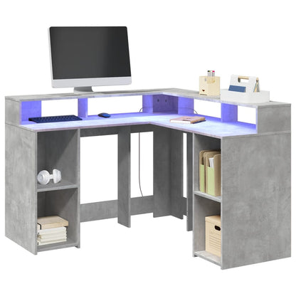 Desk with LED Lights Engineered Wood Concrete grey