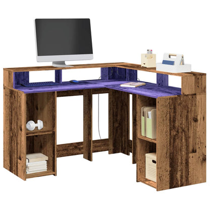 Desk with LED Lights Engineered Wood Old wood