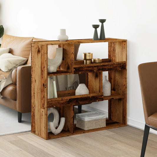 vidaXL Room Divider Old Wood Engineered Wood standing shelf unit in a living room setting