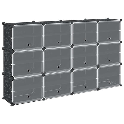 vidaXL Storage Cube Organiser with 12 Cubes and Doors Black PP 2