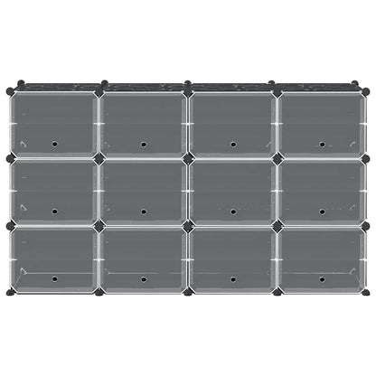 vidaXL Storage Cube Organiser with 12 Cubes and Doors Black PP 4