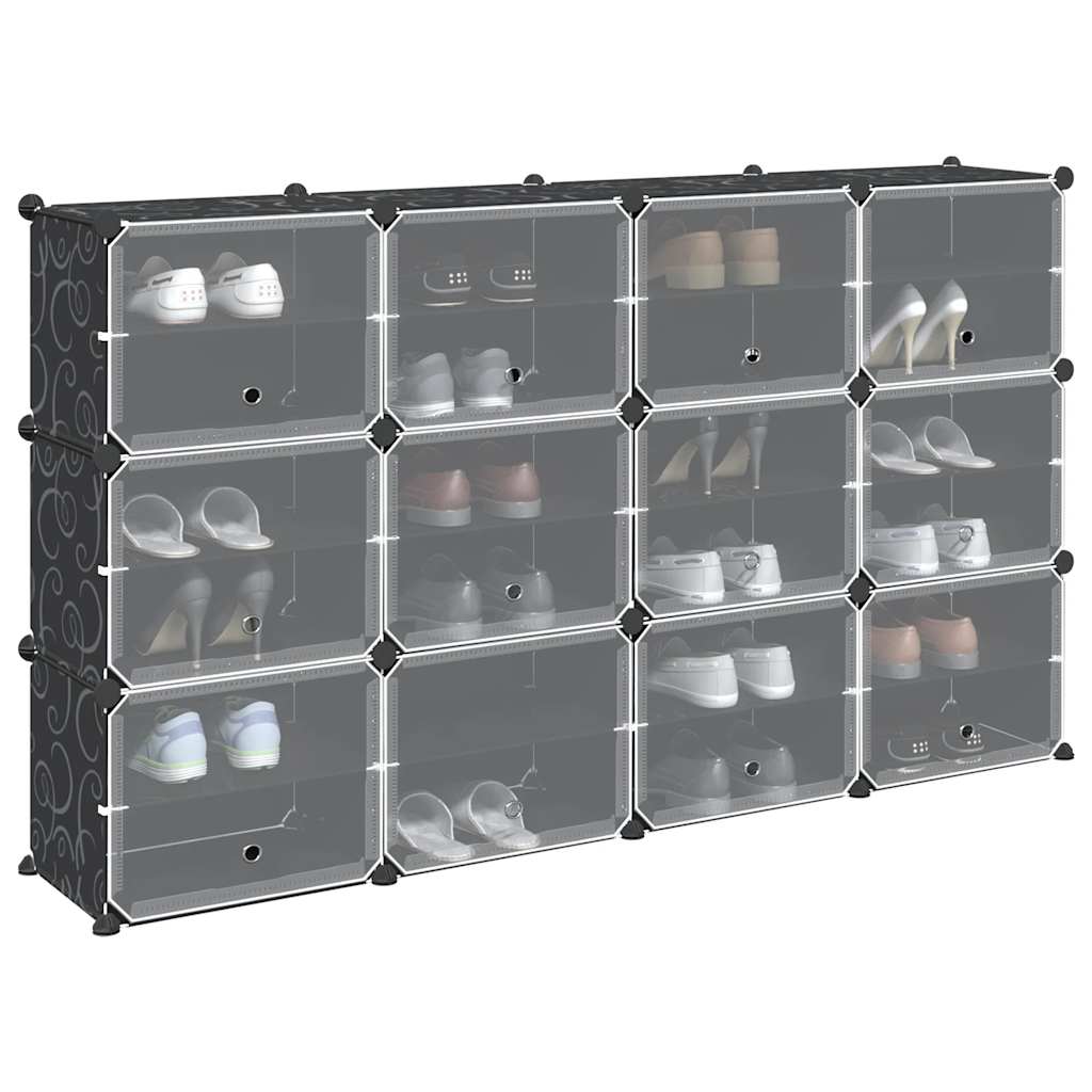 vidaXL Storage Cube Organiser with 12 Cubes and Doors Black PP 1