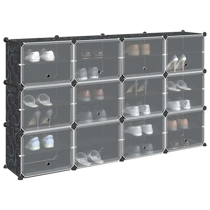 vidaXL Storage Cube Organiser with 12 Cubes and Doors Black PP 1