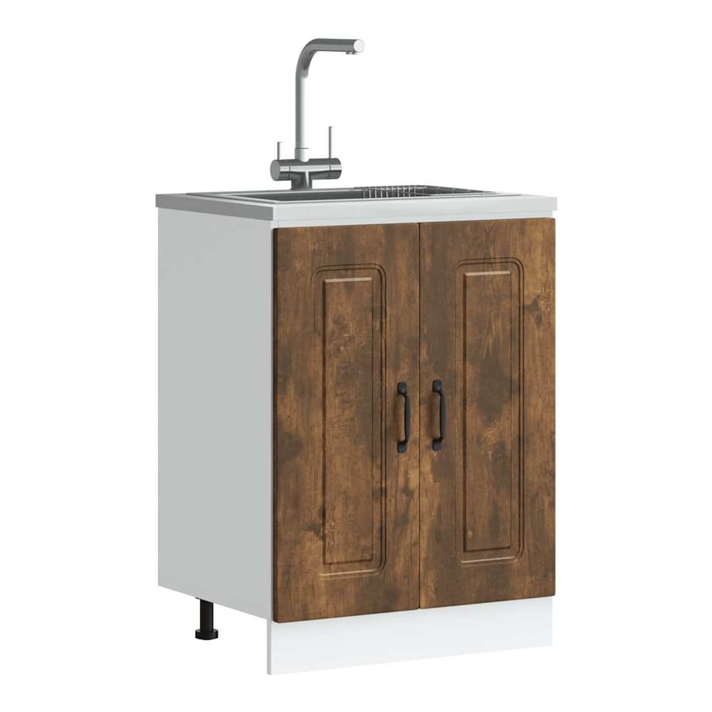 Kitchen Base Cabinet "Kalmar" Engineered Wood Smoked Oak 1x bottom cabinet (2 doors) 60 cm wide 81.5 cm high