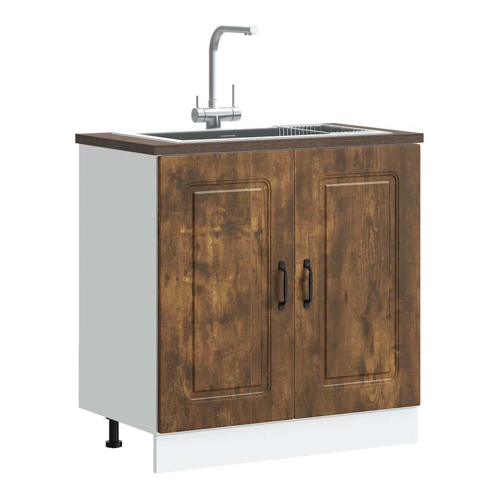 Kitchen Base Cabinet "Kalmar" Engineered Wood Smoked Oak 1x bottom cabinet (2 doors) 80 cm wide 81.5 cm high