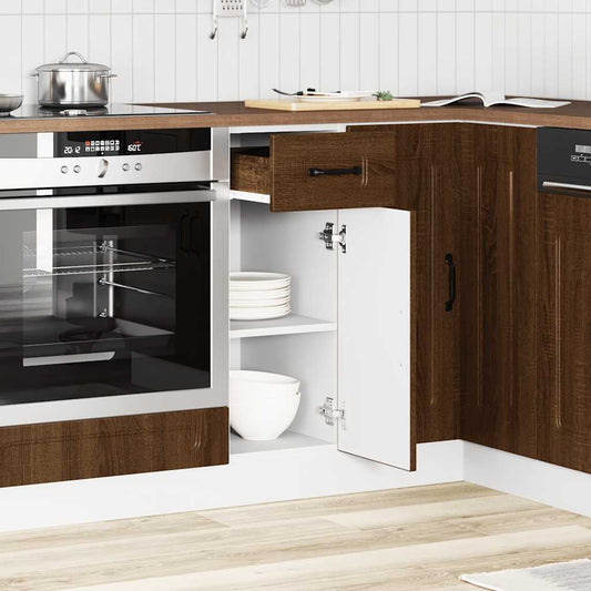 Kitchen Base Cabinet Engineered Wood Brown oak bottom door drawer wide high–1x wall high