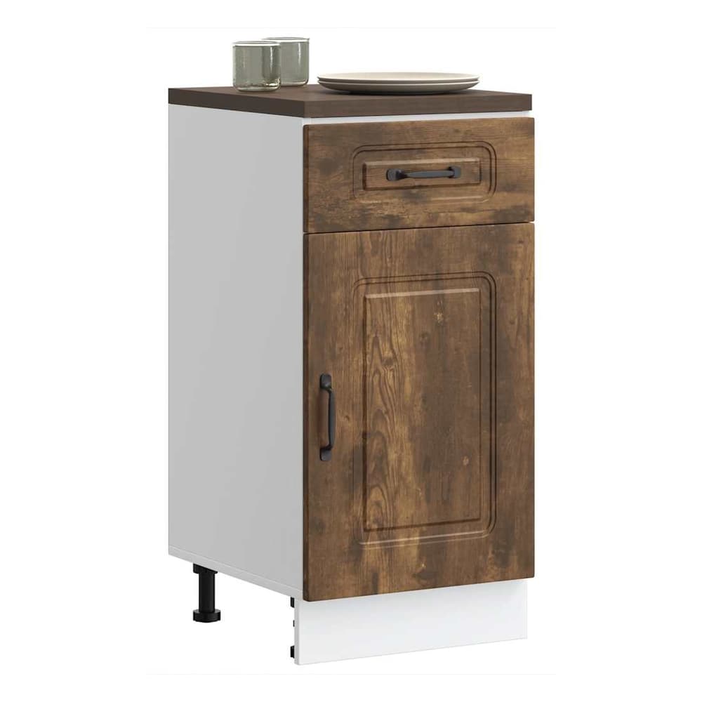 Kitchen Base Cabinet "Kalmar" Engineered Wood Smoked Oak 1x bottom cabinet (1 door 1 drawer) 40 cm wide 81.5 cm high