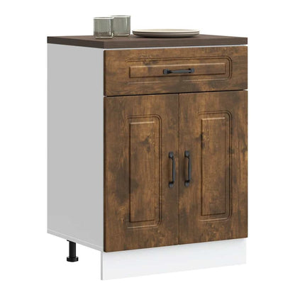 Kitchen Base Cabinet "Kalmar" Engineered Wood Smoked Oak 1x bottom cabinet (2 doors 1 drawer) 60 cm wide 81.5 cm high