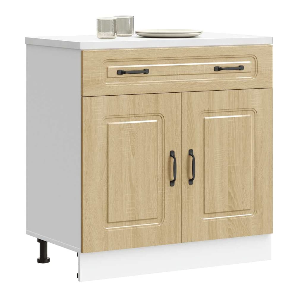 Kitchen Base Cabinet "Kalmar" Engineered Wood Sonoma Oak 1x bottom cabinet (2 doors 1 drawer) 80 cm wide 81.5 cm high