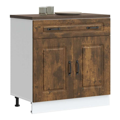 Kitchen Base Cabinet "Kalmar" Engineered Wood Smoked Oak 1x bottom cabinet (2 doors 1 drawer) 80 cm wide 81.5 cm high