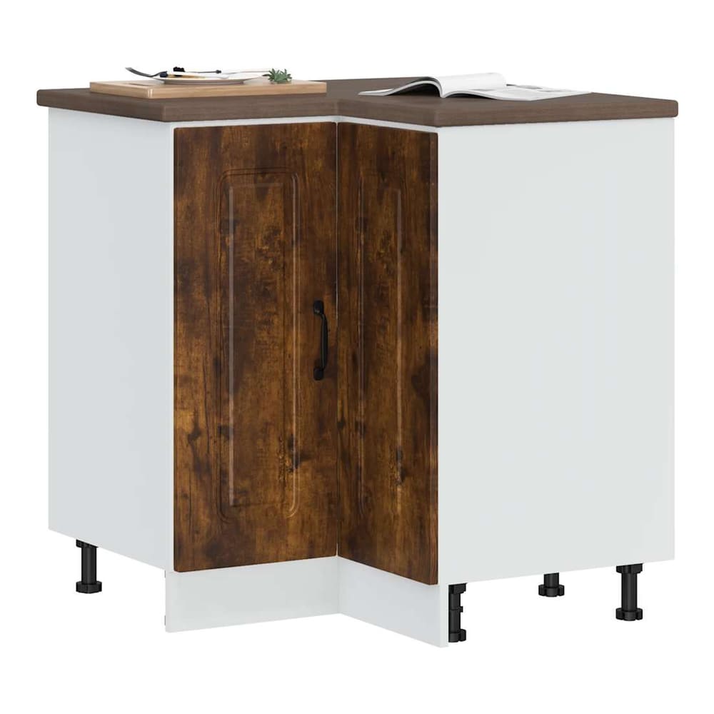 Kitchen Base Cabinet "Kalmar" Engineered Wood Smoked Oak 1x corner bottom cabinet (2 doors) 75.5 cm wide 81.5 cm high