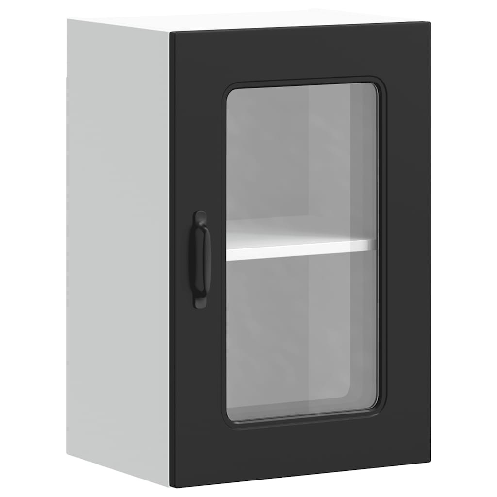 vidaXL Kitchen Wall Cabinet with Glass Door Kalmar Black Engineered Wood 2
