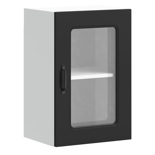 Dishwasher Panel with 2 Glass Doors KALMAR Black 1x wall glass cabinet (1 door) 40 cm wide 40 cm high–2x wall glass cabinet (1 door) 40 cm wide 80 cm high 1x wall glass cabinet (1 door) 40 cm wide 60 cm high