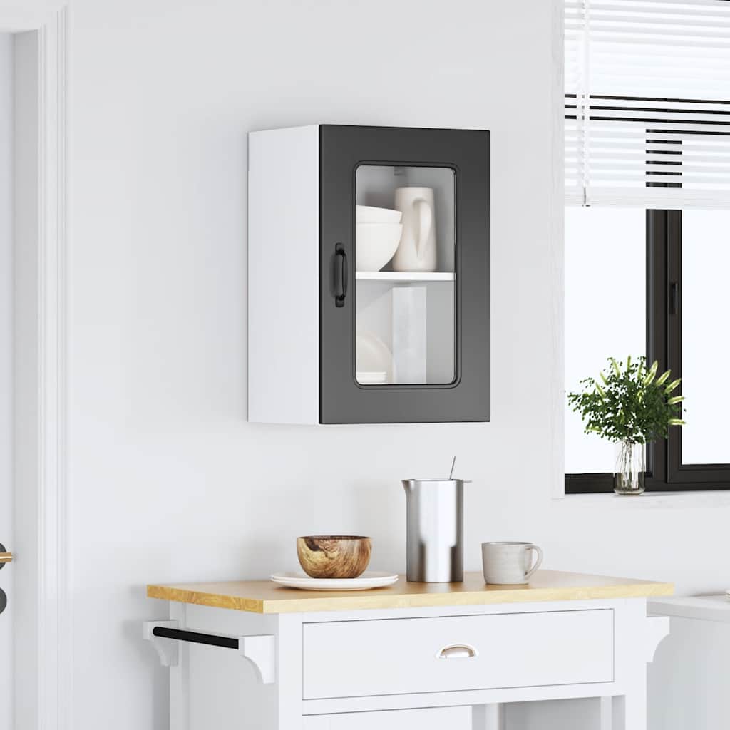 vidaXL Kitchen Wall Cabinet with Glass Door Kalmar Black Engineered Wood 3