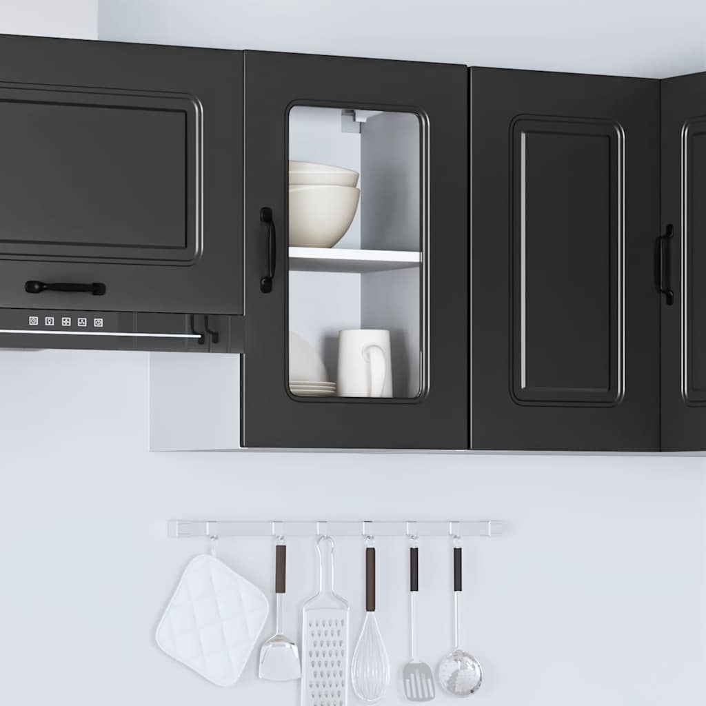 vidaXL Kitchen Wall Cabinet with Glass Door Kalmar Black Engineered Wood 4