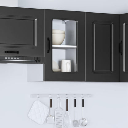 vidaXL Kitchen Wall Cabinet with Glass Door Kalmar Black Engineered Wood 4