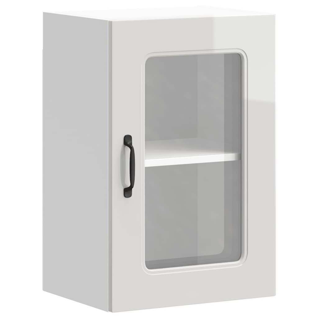 vidaXL Kitchen Wall Cabinet with Glass Door Kalmar High Gloss White Engineered Wood 2