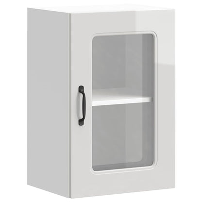 vidaXL Kitchen Wall Cabinet with Glass Door Kalmar High Gloss White Engineered Wood 2