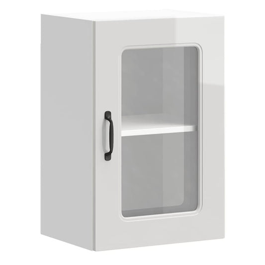 Dishwasher Panel with 2 Glass Doors KALMAR High gloss white 1x wall corner cabinet 57 cm wide 100 cm high–2x wall glass cabinet (1 door) 40 cm wide 40 cm high 1x wall glass cabinet (1 door) 40 cm wide 60 cm high