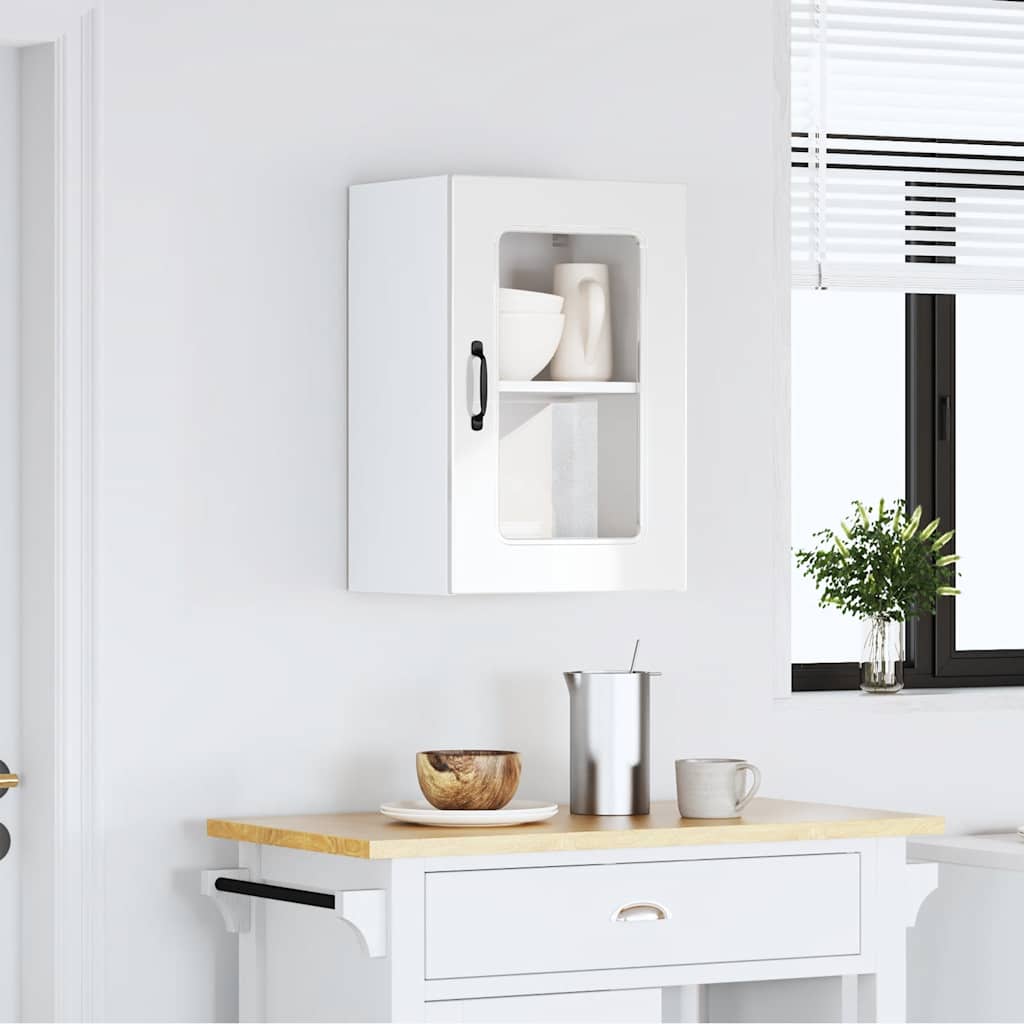 vidaXL Kitchen Wall Cabinet with Glass Door Kalmar High Gloss White Engineered Wood 3