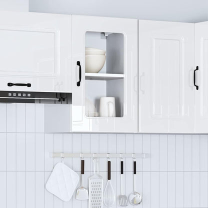 vidaXL Kitchen Wall Cabinet with Glass Door Kalmar High Gloss White Engineered Wood 4
