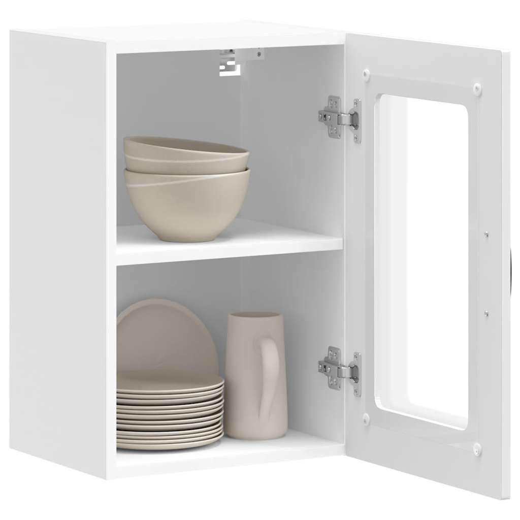 vidaXL Kitchen Wall Cabinet with Glass Door Kalmar High Gloss White Engineered Wood 5