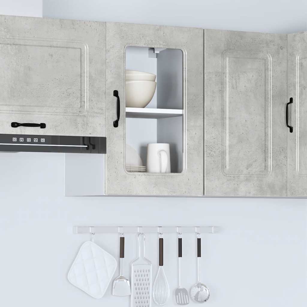 vidaXL Kitchen Wall Cabinet with Glass Door Kalmar Concrete Grey Engineered Wood 4