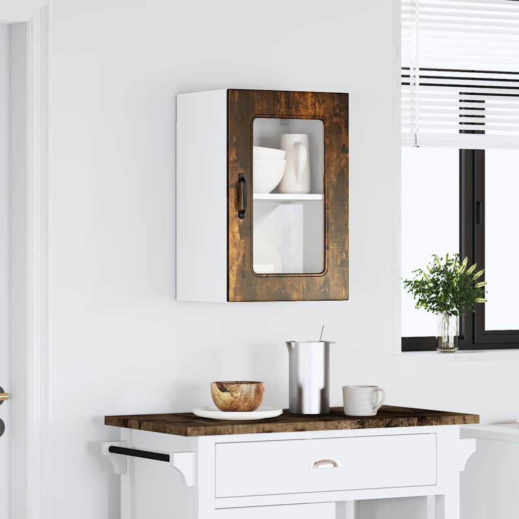 vidaXL Kitchen Wall Cabinet with Glass Door Kalmar Smoked Oak Engineered Wood 3